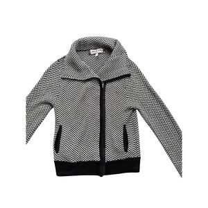 Oona & Maud Anthropologie Up Cardigan Wmn M Black White Herringbone Chevron knit
